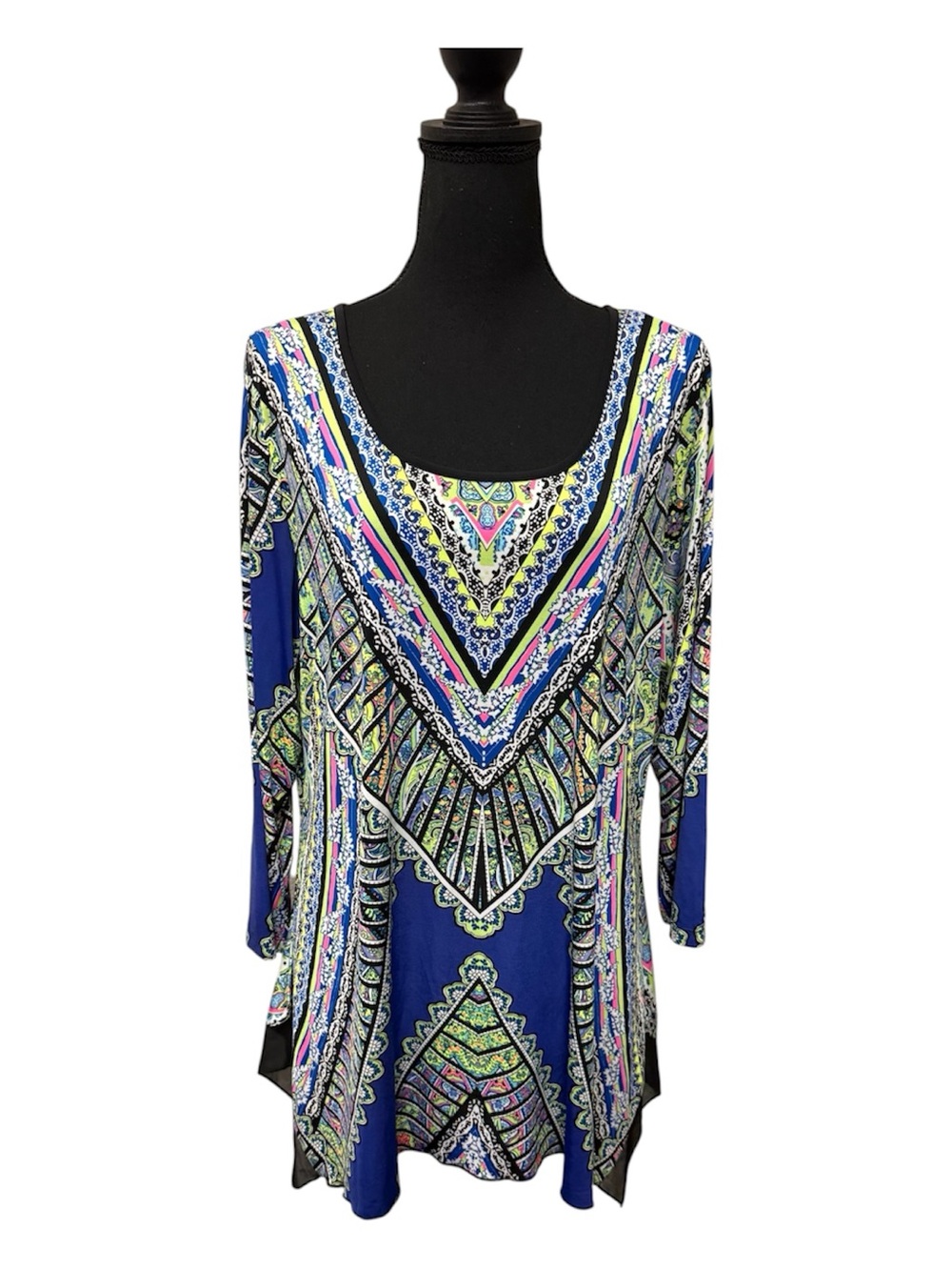 NYGARD Multicolor Boho Tunic Top Plus Large Handkerchief Hem Festival Chic - Picture 1 of 8